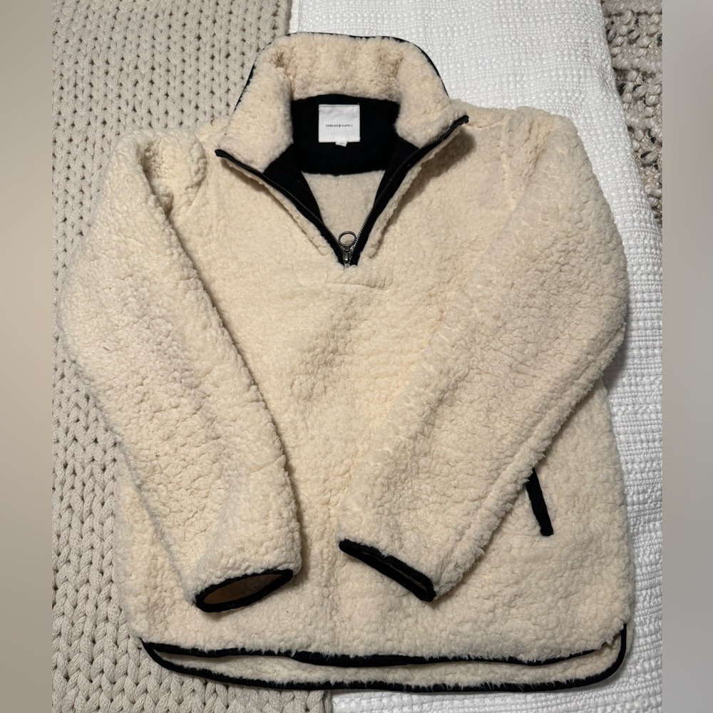 Thread and Supply, Oversized Sherpa Fleece Half-Zip, Size Medium